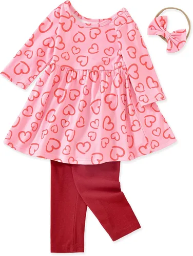 Vista 6 de Aalizzwell Conjunto de túnica floral para niñas pequeñas para otoño e invierno Naranja