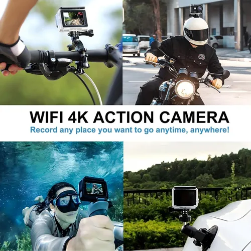 Vista 6 de Cámara de acción WiFi 4K 30FPS con tarjeta de memoria de 128 GB, cámara subacuática Ultra HD impermeable de 98 pies, pantalla de gran angular