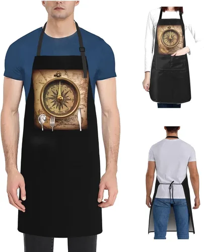 Vista 9 de Law of the Compass - Delantales de navegación para mujer con 2 bolsillos, delantal de cocina para hombres, resistente al agua y al aceite, delantal