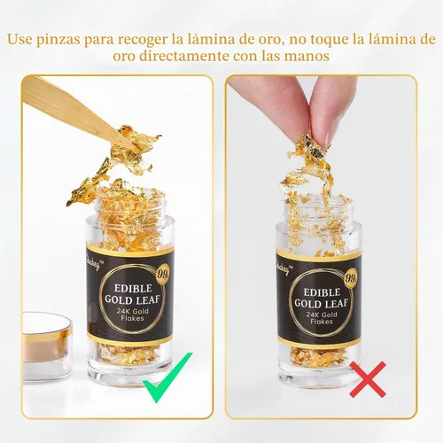 Vista 9 de Cobakey - Hojas de oro comestibles genuinas en copos - 50 mg de copos de oro comestibles para decoración de pasteles