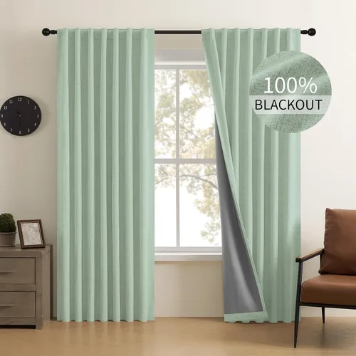 Vista 11 de CUCRAF Juego de 2 paneles de cortinas 100% opacas de lino de 84 pulgadas de largo, con pestaña trasera y bolsillo para barra para sala de estar