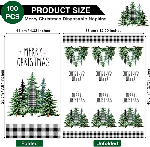 Vista 2 de 100 Piezas Servilletas de Navidad a Granel Navideñas Toallas de Mano de Papel Desechables para Invitados Servilletas de Cóctel con Árbol de Navidad