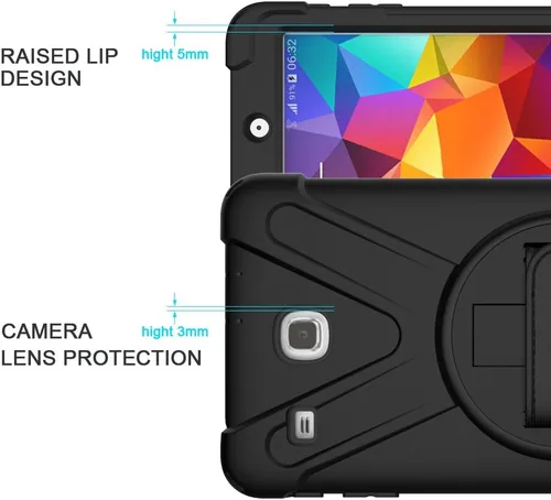 Vista 4 de Funda para Samsung Galaxy Tab E 8.0, resistente híbrida, a prueba de golpes, con función atril y correa de mano para Samsung Galaxy Tab E 32GB