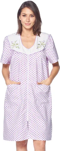 Vista 8 de Casual Nights Vestido de casa con cremallera frontal para mujer, manga corta, tejido, bata de casa con bolsillos Azul (Blue Dogs)
