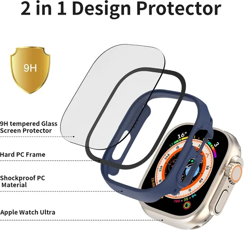 Vista 2 de Funda rígida de policarbonato compatible con Apple Watch Series 8 Pro de 1.732 pulgadas, cubierta protectora completa con protector de pantalla