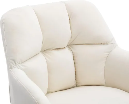 Vista 8 de EALSON Cómoda silla de escritorio de terciopelo moderna para computadora, sin ruedas, silla giratoria con brazo de respaldo medio para sala de Beige