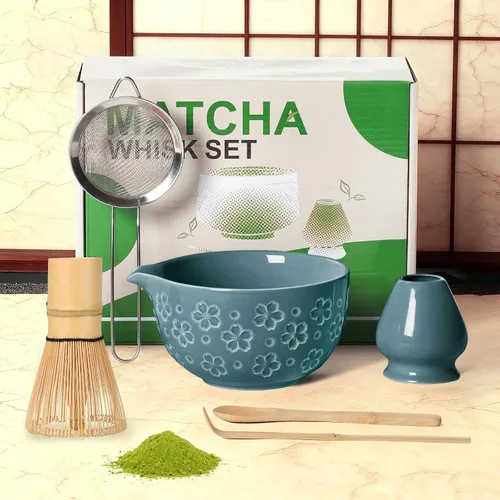 Vista 9 de Kit de juego de batidor de Matcha: Juego de Matcha japonés - Tazón de cerámica, batidor de bambú, Chasen, soporte para cuchara, cuchara medidora