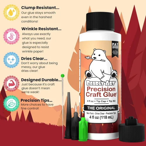 Vista 4 de Pegamento Bearly Art Precision Craft – El original – 4 oz – Kit de punta incluido – Se seca transparente – Punta de metal – Resistente a las arrugas