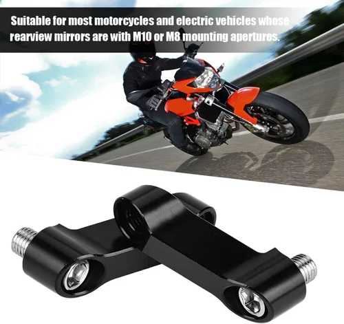 Vista 5 de Qiilu Kit de extensión de adaptador de extensión de espejo retrovisor para motocicleta, kit de extensión de espejo extensor de aleación de aluminio