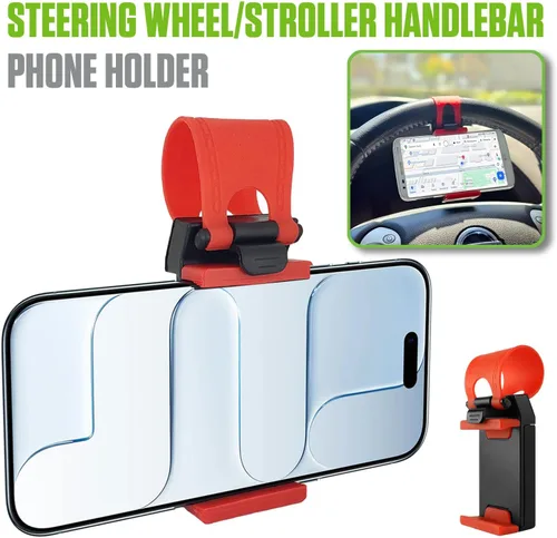 Vista 2 de Cellet Soporte universal para volante de teléfono, abrazadera ajustable para manillar para iPhone 16, 15, 14, 13 Pro, negro, se adapta a