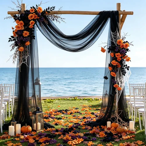 Vista 7 de Cortinas de telón de fondo transparentes para arco de boda de 28 pulgadas x 19 pies Negro