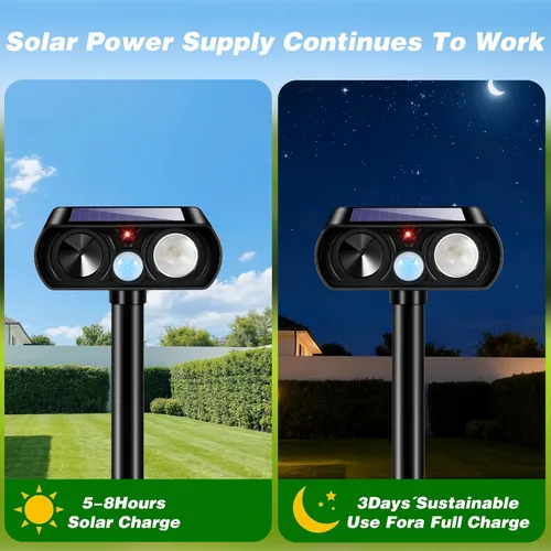 Vista 4 de Repelente solar ultrasónico de animales al aire libre, disuasorio de animales, repelente de gatos al aire libre con luz LED, dispositivo eficaz