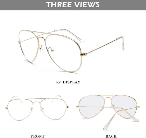 Vista 4 de HJSTES Gafas de Aviador con Lentes Transparentes de Luz Azul para Mujeres y Hombres, Montura de Piloto Clásica, Anteojos sin Prescripción
