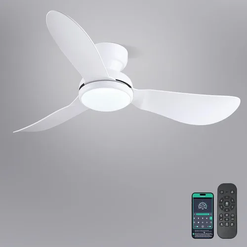 Vista 22 de Kviflon Ventiladores de techo de 46 pulgadas modernos con luces, ventilador de techo de montaje empotrado con control remoto/APP, 3 aspas curvas