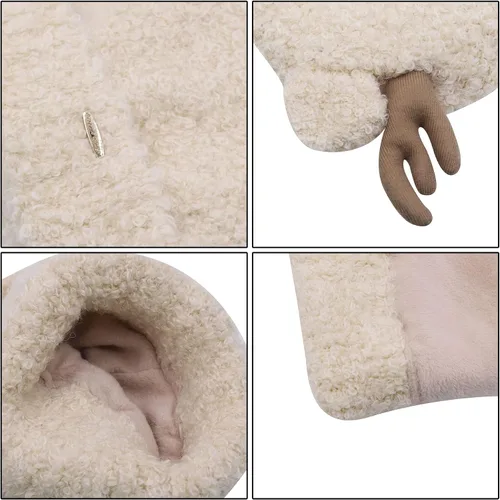 Vista 5 de MOSSTYUS Gorro de invierno con diseño de alce de reno cálido, gorro de punto de cornamenta de Navidad, gorro de calavera de esquí para mujeres