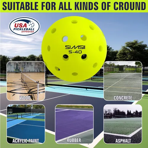 Vista 6 de S-40 - Pelotas de pickleball para exteriores, 40 agujeros, aprobadas por la USAPA, material de polietileno duradero, construcción sin costuras