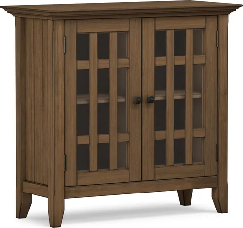 Vista 16 de SIMPLIHOME Bedford - Aparador de madera maciza de 62 pulgadas de ancho en marrón moreno Aparador de buffet de transición con puertas de vidrio