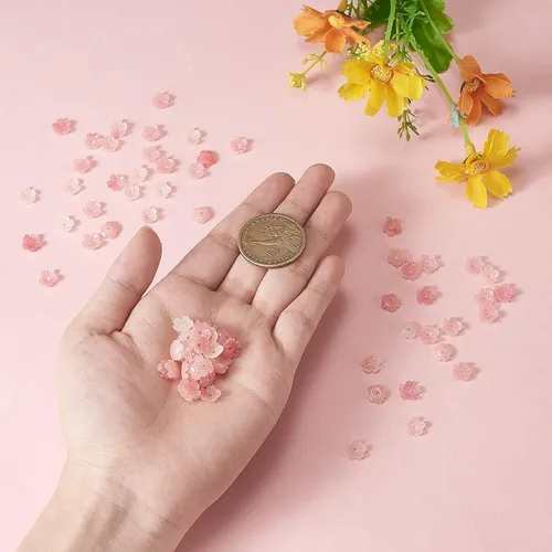 Vista 4 de Airssory 100 cuentas de polvo de conchas en forma de flor, cuentas rojas, espaciadores, cuentas sueltas a granel para decoración de joyas, 0.31 x #01