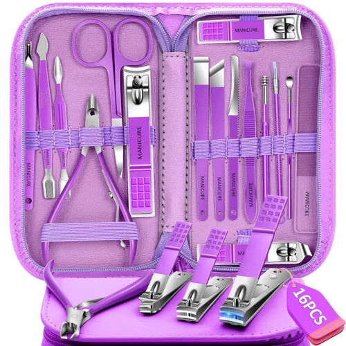 Vista 7 de Juego de manicura 16 en 1, kit profesional de pedicura de acero inoxidable, juego de cortaúñas para uñas de los pies, kit de aseo masculino, kit