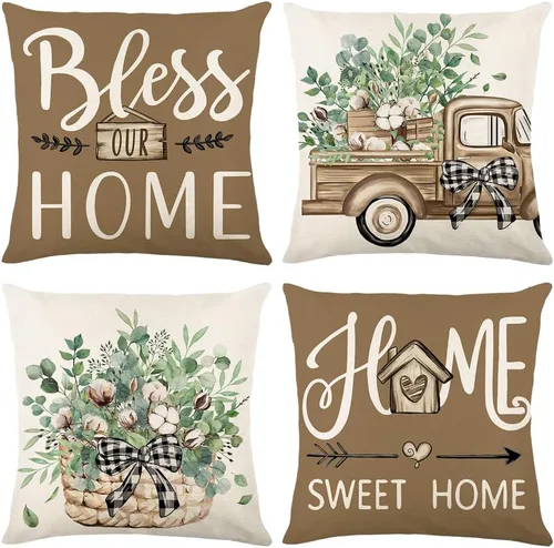 Vista 8 de wyooxoo Juego de 4 fundas de almohada de 16 x 16 pulgadas, fundas de almohada de granja beige dulce para el hogar, fundas para sofá, sala de estar