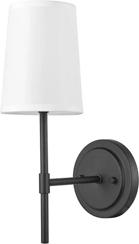 Vista 8 de Novogratz x Globe - Aplique de pared de 1 luz, cable rígido o enchufable, latón mate, pantalla de tela blanca, interruptor basculante en línea