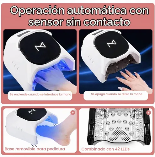 Vista 7 de M - Lámpara de uñas profesional híbrida GlowPro de 86W recargable inalámbrica UV LED para secado de uñas de gel, secador de uñas inalámbrico