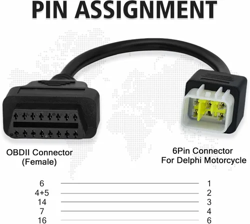 Vista 5 de Adaptador OBD2 apto para Delphi 6pin para Benelli cable de diagnóstico de motocicleta de 6 pines a 16 pines, conector de 6 pines compatible
