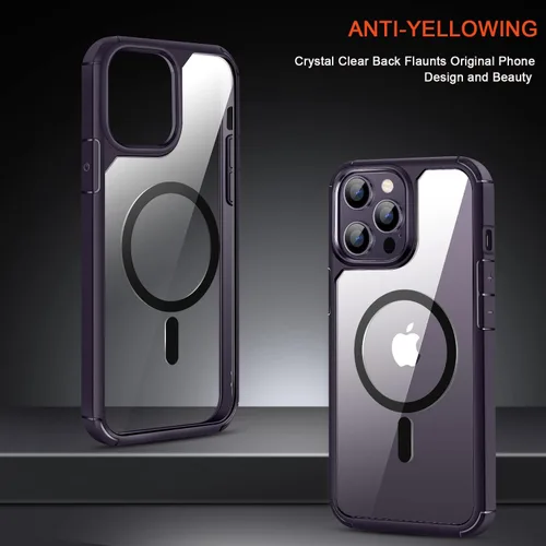Vista 2 de TENDLIN Funda magnética compatible con iPhone 14 Pro [compatible con MagSafe] funda protectora suave transparente de parte trasera dura (morado)