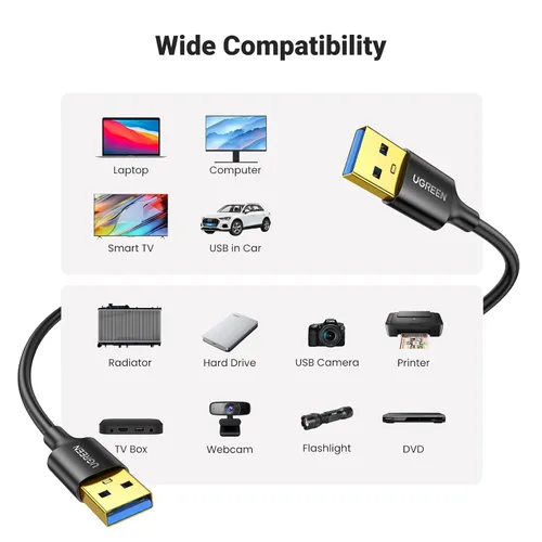 Vista 3 de UGREEN - Cable USB 3.0 A a A Cable tipo A a macho para transferencia de datos, disco duro, gabinetes, impresoras, módems, cámaras