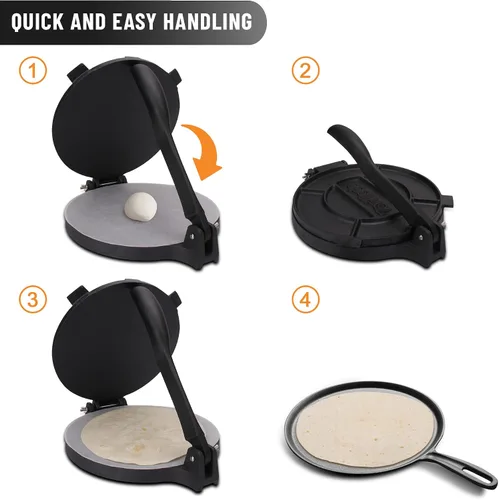 Vista 5 de Tortillada - Prensa de tortilla (8 in) incl. libro electrónico y papel pergamino Prensa de tortilla de hierro fundido resistente con 50 recetas