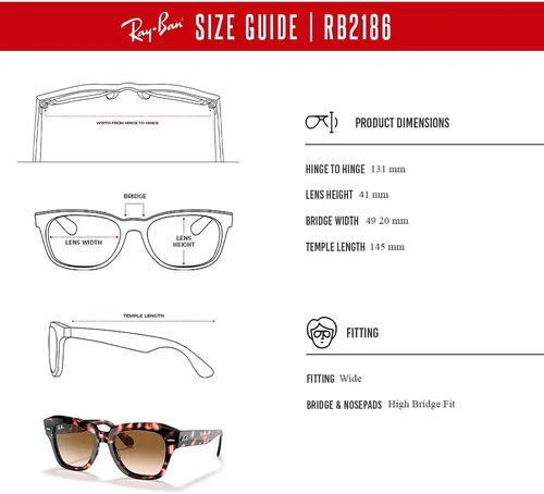 Vista 6 de Ray-Ban State Street RB2186 - Lentes de sol cuadrados para hombre y mujer + paquete con kit de gafas de diseñador iWear