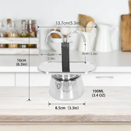 Vista 2 de Olla de Moka de Acero Inoxidable, Cafetera de Espresso de 2 Tazas para Estufa con Doble Boca, Fácil de Operar, Prepara Café Rápidamente, Olla