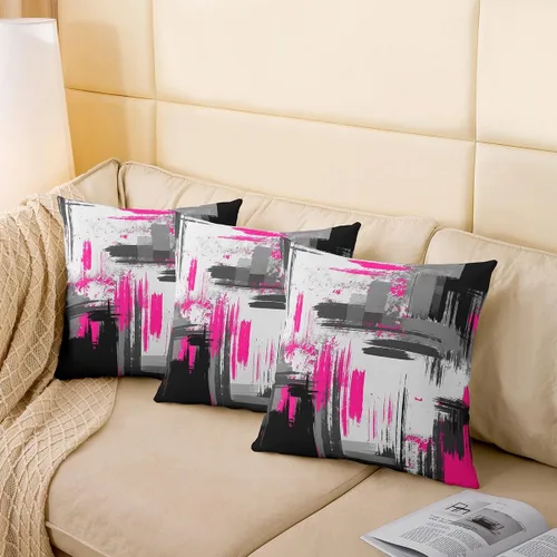 Vista 107 de Juego de 2 fundas de almohada abstractas de 16 x 16 pulgadas para niños, niñas, adolescentes, decoración de dormitorio, moderna a rayas, decoración