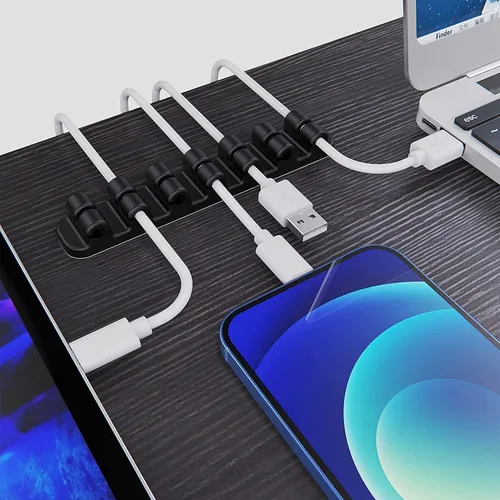Vista 2 de SOULWIT Soporte de Cable Mejorado, Clips Organizadores de Gestión de Cables de Silicona Autoadhesivos para Escritorio Cable de Carga USB Cable