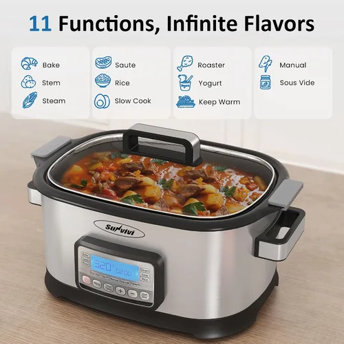 Vista 3 de Multicocina 11 en 1, horno asador de olla lenta de 6.5 cuartos de galón, olla multifuncional programable digital con temporizador, control