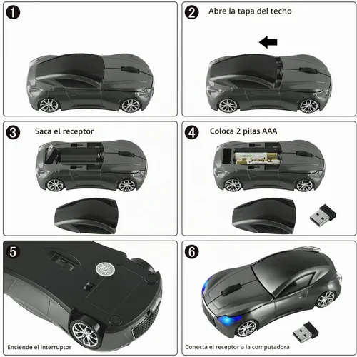 Vista 3 de elec Space Cool Sport Car Shape 2.4GHz Ratones inalámbricos ópticos inalámbricos con receptor USB para PC portátil 1600DPI 3 botones Gris