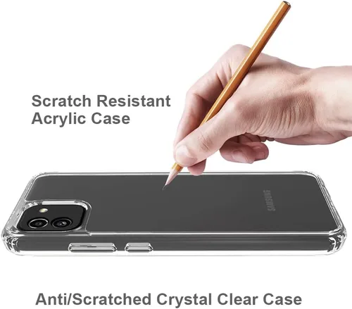 Vista 4 de Funda rígida para Samsung Galaxy A04E, transparente, delgada, rígida, híbrida, a prueba de golpes, con protector de pantalla de vidrio templado