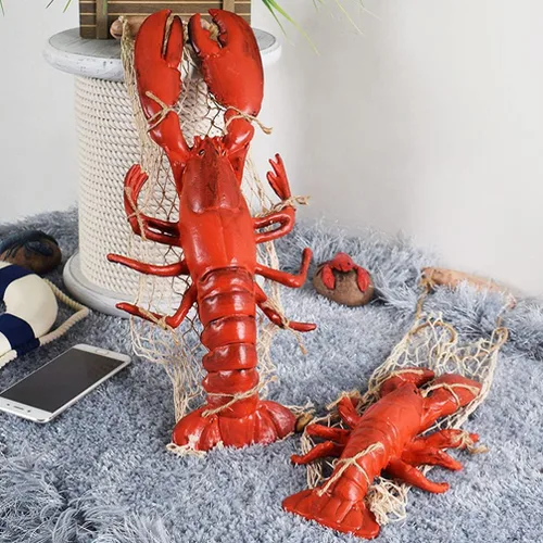 Vista 2 de BESPORTBLE Decoraciones de langosta de cangrejo de langosta roja, escultura náutica de pared de resina para colgar en la pared, decoración colgante