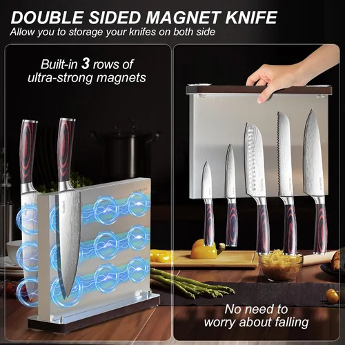 Vista 3 de Juego de cuchillos de cocina con bloque – Juego de 6 cuchillos de chef, 5 piezas de acero inoxidable de alto carbono – Cuchillos afilados con un
