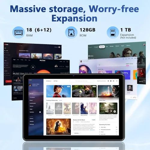 Vista 2 de Tablet de 10 Pulgadas, 2025 Android 15 Tablets, 18GB+128GB, Expansión de 1TB, Tablet Octa-Core Compatible con Widevine L1 con WiFi 6, Batería