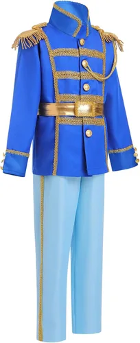 Vista 3 de IWEMEK Disfraz de príncipe azul medieval para niños, disfraz de príncipe real, disfraz de príncipe para cosplay, fiesta de Halloween para niños