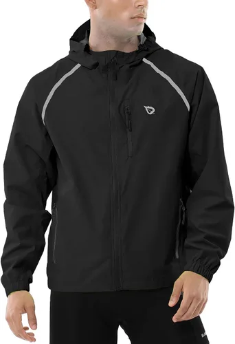 Vista 2 de baleaf Chaqueta impermeable para hombre con capucha ligera reflectante A-Negro