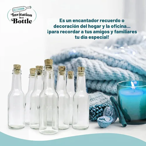 Vista 6 de Botellas de vidrio y corchos para invitaciones de botellas, botellas decorativas, botellas de vidrio para manualidades, transparentes, (5.5 onzas)