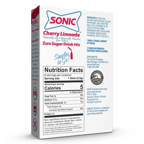 Vista 2 de Sonic Singles to Go - Mezcla de bebida en polvo, lima de cereza, 6 porciones por caja, 3 cajas incluidas (18 porciones en total)