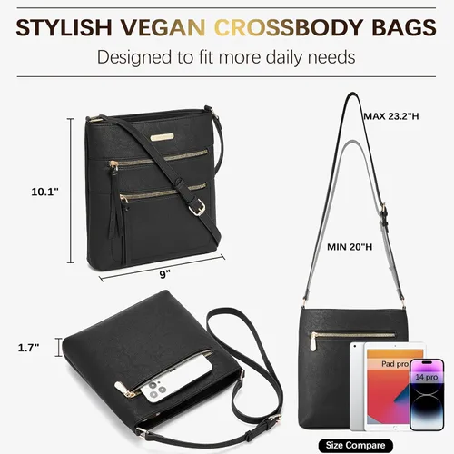 Vista 3 de BOSTANTEN Bolsos cruzados para mujer, de piel vegana, de moda, con correa ajustable, bolsillo con cremallera