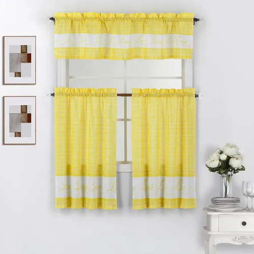 Vista 10 de Interior Trends Live Love Laugh - Juego de 3 cortinas estampadas para ventana de cocina con cenefa y paneles en niveles