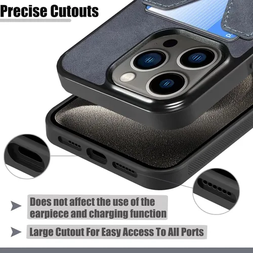 Vista 5 de Kowauri Funda para iPhone 15 Pro Max, funda de piel sintética tipo cartera con ranura para tarjeta de crédito, funda protectora ultra delgada