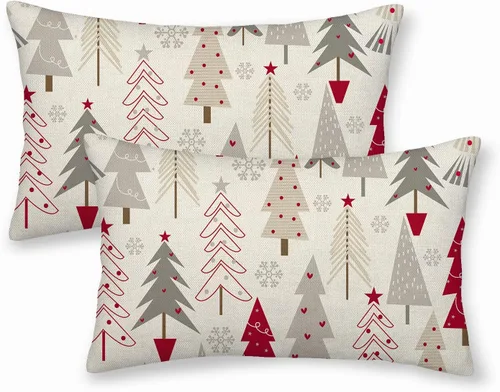 Vista 44 de Juego de 2 fundas de almohada navideñas de 16 x 16 pulgadas, fundas de almohada de lino color rojo con diseño de alces y ciervos de invierno