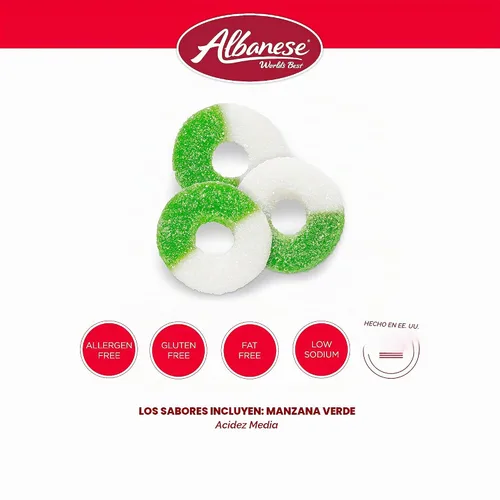 Vista 7 de Caramelos Albanese, anillos de manzana de goma, bolsa de 4.5 libras Goma suave y masticable, sin gluten, sin grasa, perfecta como adorno de bebida
