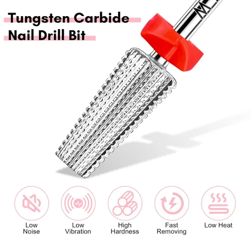 Vista 5 de Makartt Brocas para Uñas 5 en 1, Vástago de 3/32", Brocas Cónicas de Carburo de Tungsteno para Uñas para Eliminación Rápida de Uñas Acrílicas, Geles